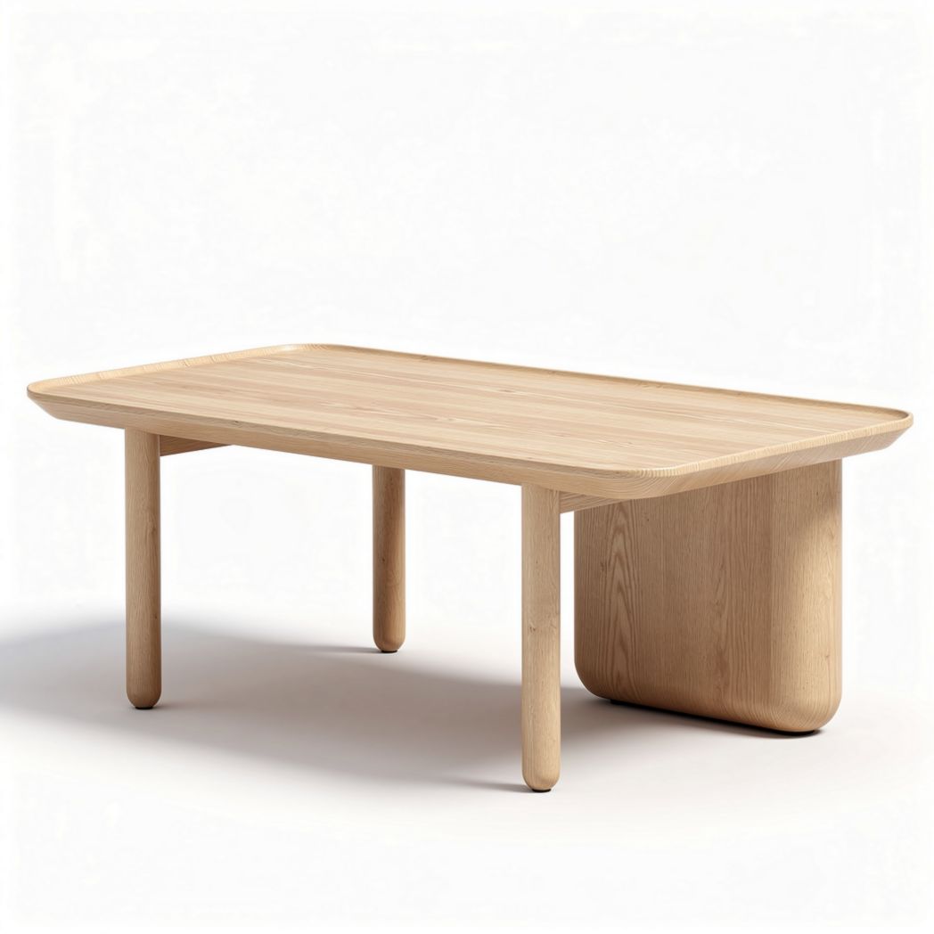 Light oak rectangular coffee table with rounded edges 140 x 80 x 75cm
