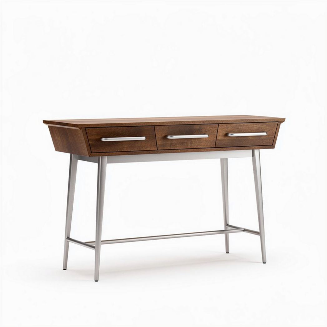 Wooden console table with three drawers and metal legs 120 x 40 x 75cm