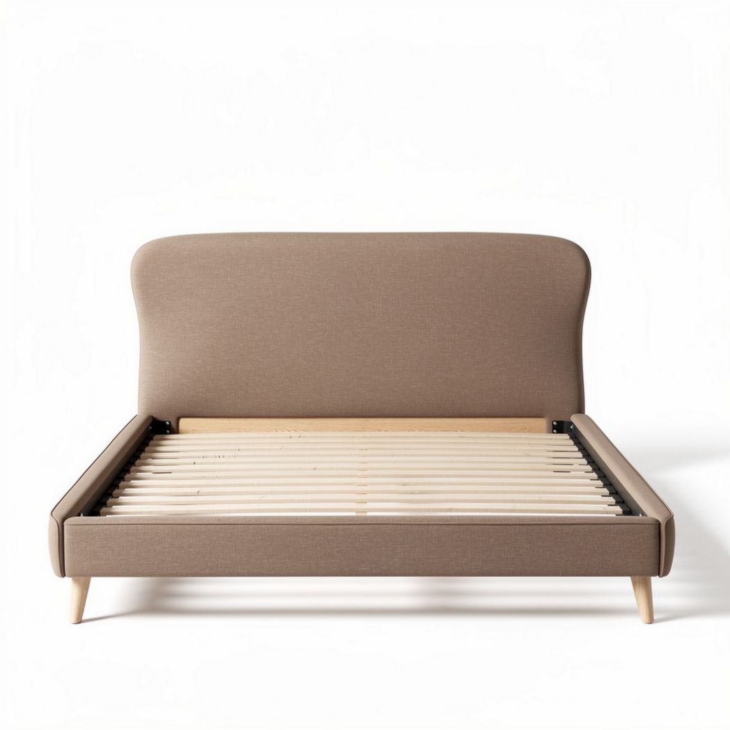 Upholstered bed frame with wooden slats and fabric headboard 200 x 160 x 100cm