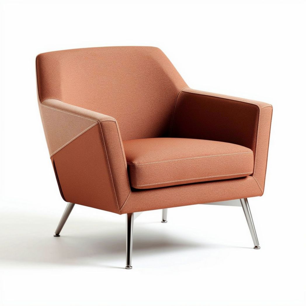 Contemporary orange fabric armchair with metal legs 80 x 70 x 75cm