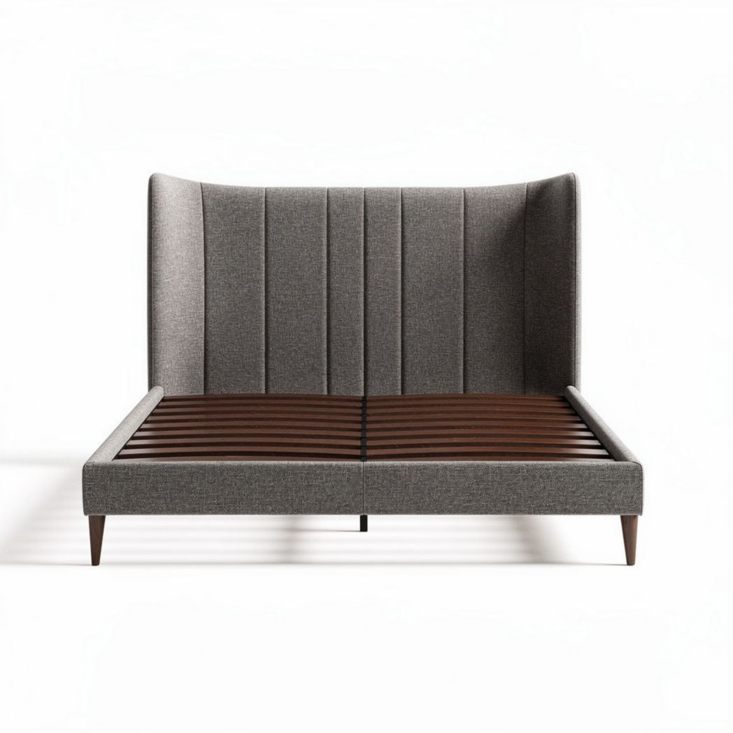 Fabric upholstered bed frame with wooden slats and modern design 200 x 160 x 80cm