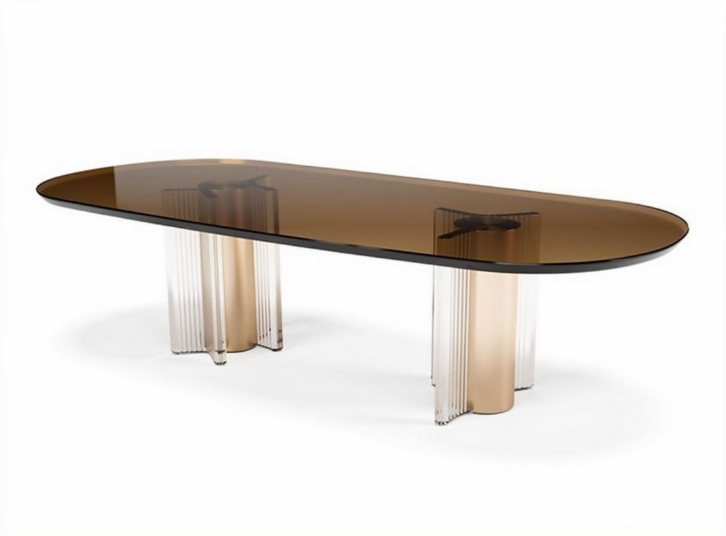 Glass dining table with oval top and clear acrylic legs 200 x 100 x 75cm