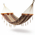 Cotton striped hammock with wooden support for outdoor relaxation 200 x 100 x 10cm