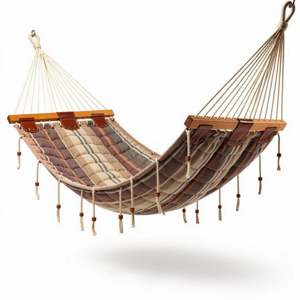 Cotton striped hammock with wooden support for outdoor relaxation 200 x 100 x 10cm