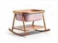 Wooden rocking bassinet with soft fabric lining and storage shelf 80 x 50 x 70cm