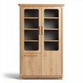 Wooden storage cabinet with glass doors and adjustable shelves 80 x 40 x 180cm
