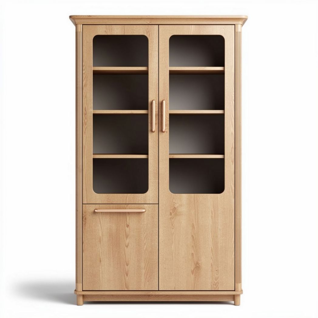 Wooden storage cabinet with glass doors and adjustable shelves 80 x 40 x 180cm
