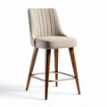 Barstool with wooden legs and upholstered fabric seat in beige 40 x 40 x 100cm