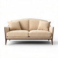 Fabric upholstered mid-century modern sofa with wood legs and two cushions