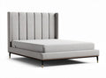 Upholstered king size bed frame with vertical channel tufting in gray fabric